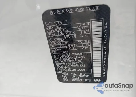 2022 Infiniti Qx55 Luxe Awd z USA, uszkodzony, nr VIN 3PCAJ5J34NF105740